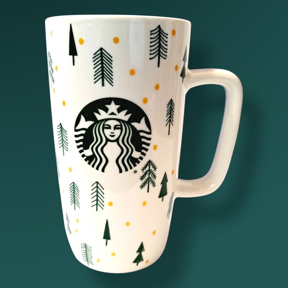 Starbucks NEW OLD STOCK VINTAGE 16 oz Coffee/Tea Mug Christmas Pine Trees 1998